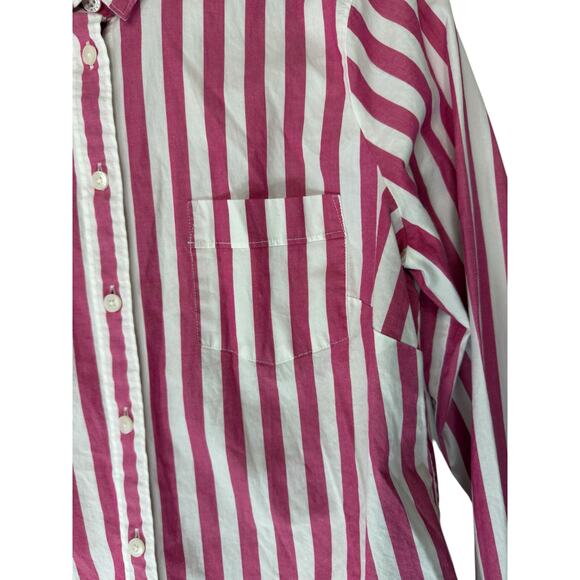 J.Crew Button Down Shirt Pink Striped Lightweight Cotton Blend Blouse Medium - Picture 6 of 12